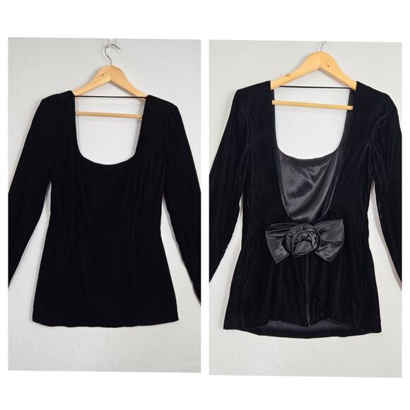 VTG Velvet Top Vtg Sz 7/8 Black Low Back Satin Bow Formal Goth M - Picture 16 of 16